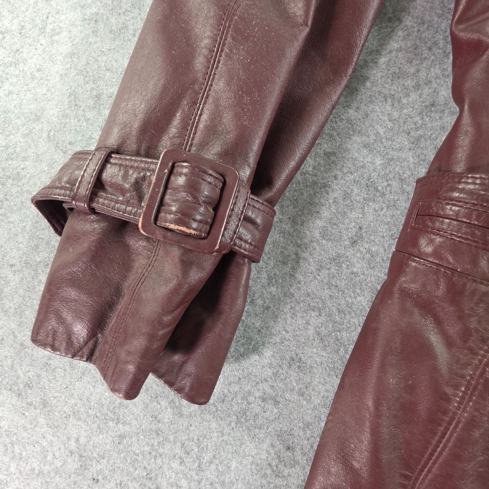 Vintage Etienna Aigner Jacket Womens 8 Oxblood Red Leather Trench Coat 90s - Picture 5 of 16